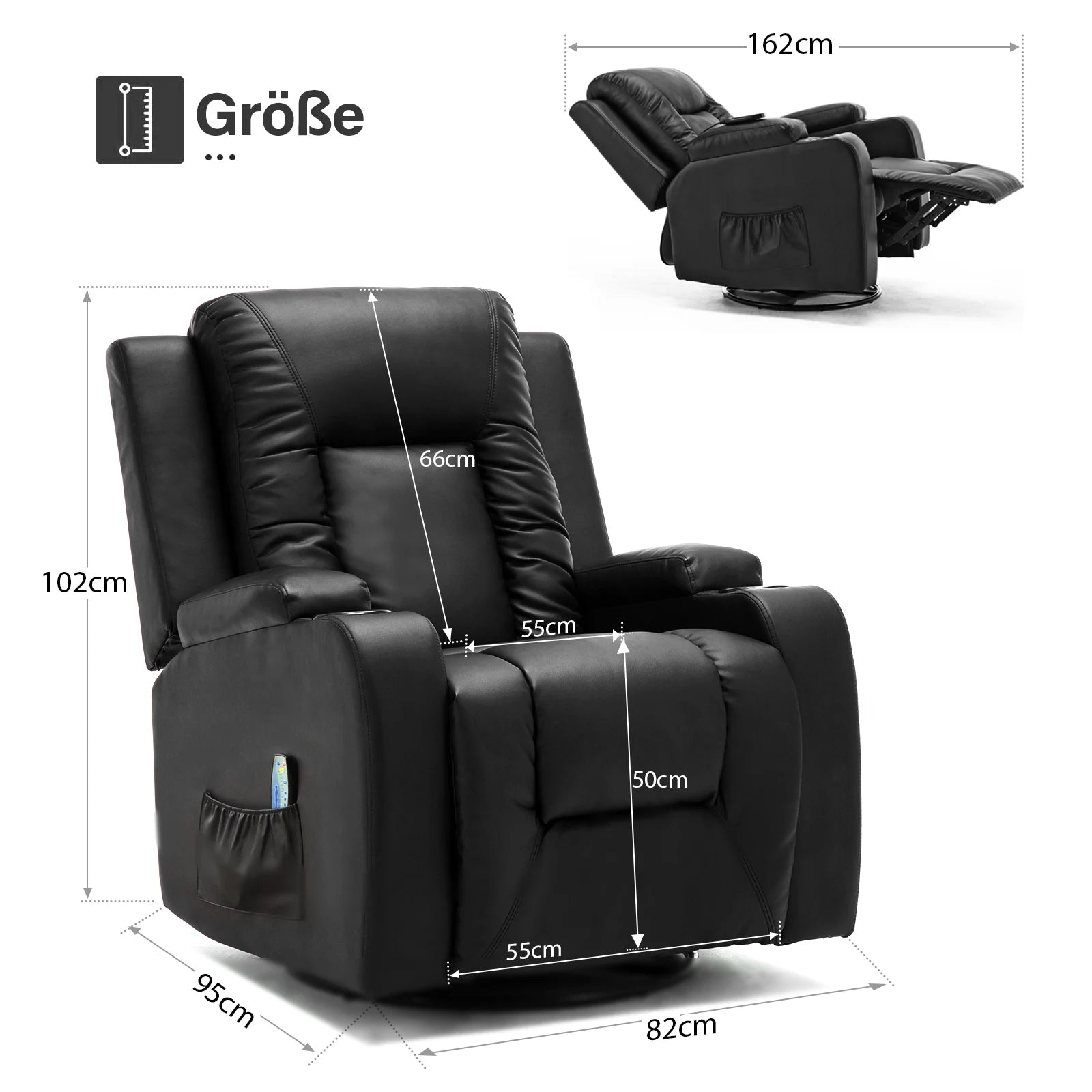 Luxe Relaxfauteuil 360° Draaibaar – Verstelbare TV Stoel met Voetsteun en Kunstleren Bekleding