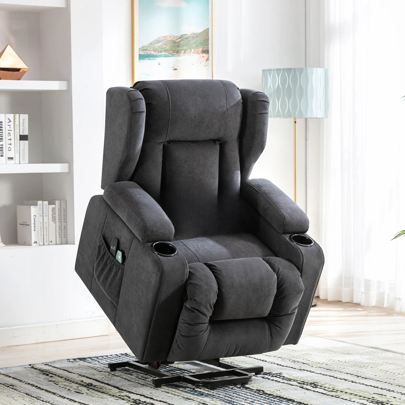 Elektrische Relaxfauteuil met Sta-op-Hulp, Massagefunctie & Stoffen Bekleding – TV‑stoel voor Woonkamer