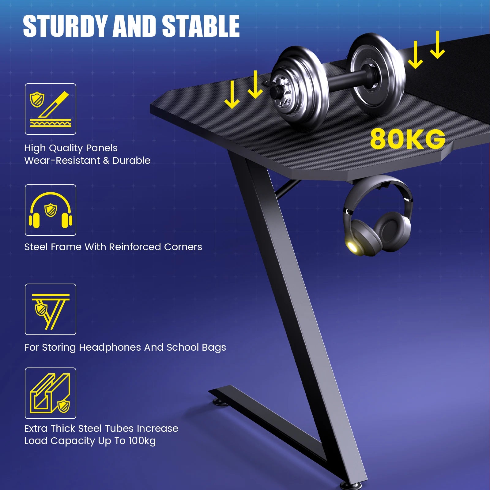 Gaming Bureau 120x60 cm met LED Verlichting & Stopcontact – Carbon Fiber Werkblad en Z-Frame