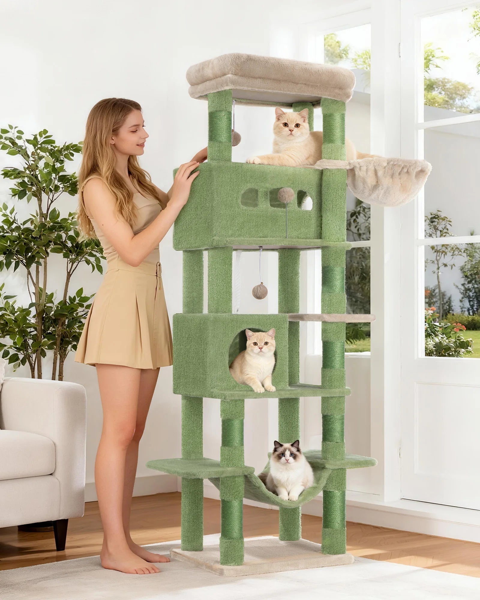 Grote 170 cm Kattenboom met 8 Krabpalen – Luxe Kattenhuis voor Grote en Meerdere Katten