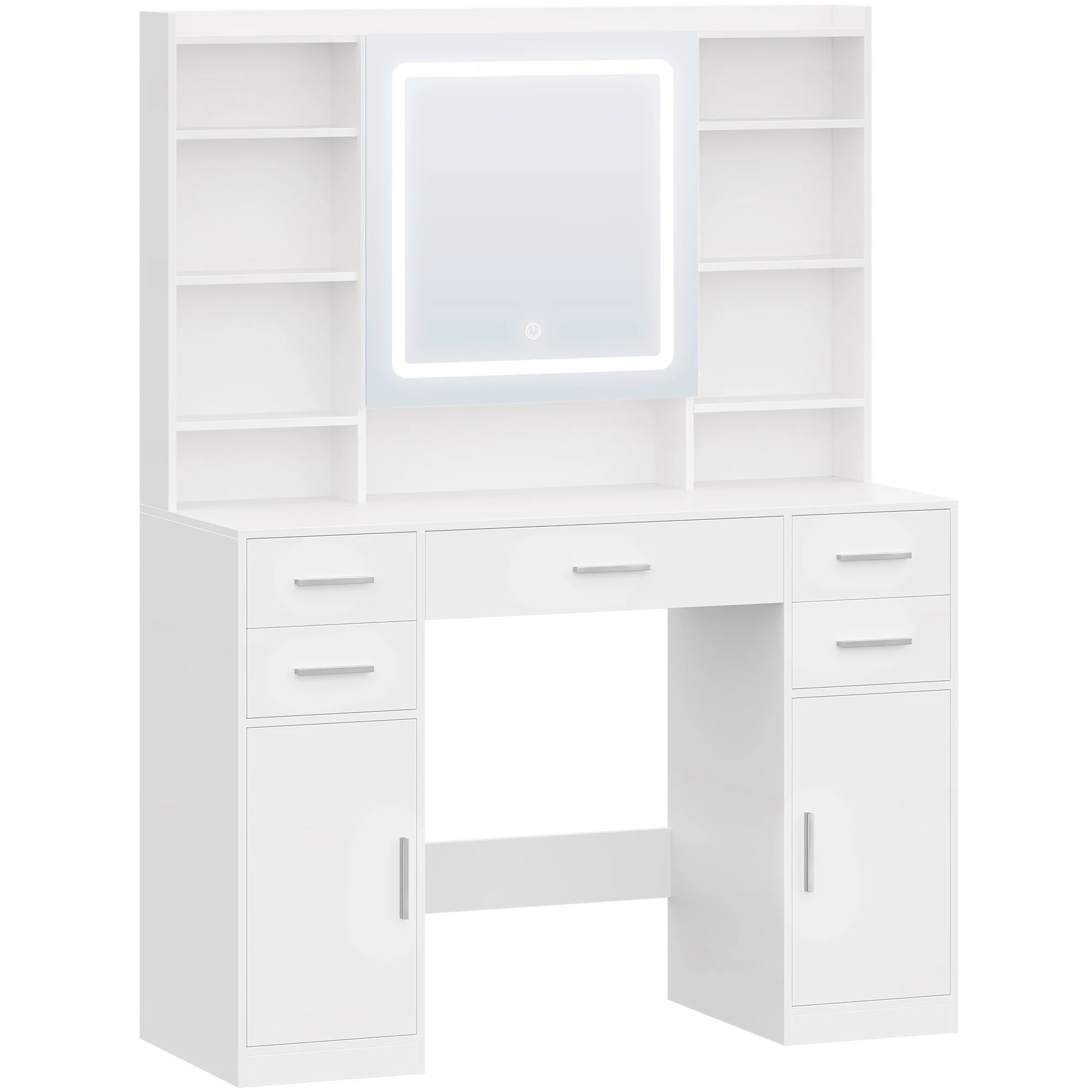 Kaptafel met Spiegel – Moderne Make‑Up Tafel met 5 Laden, 2 Kastjes & 9 Open Vakken