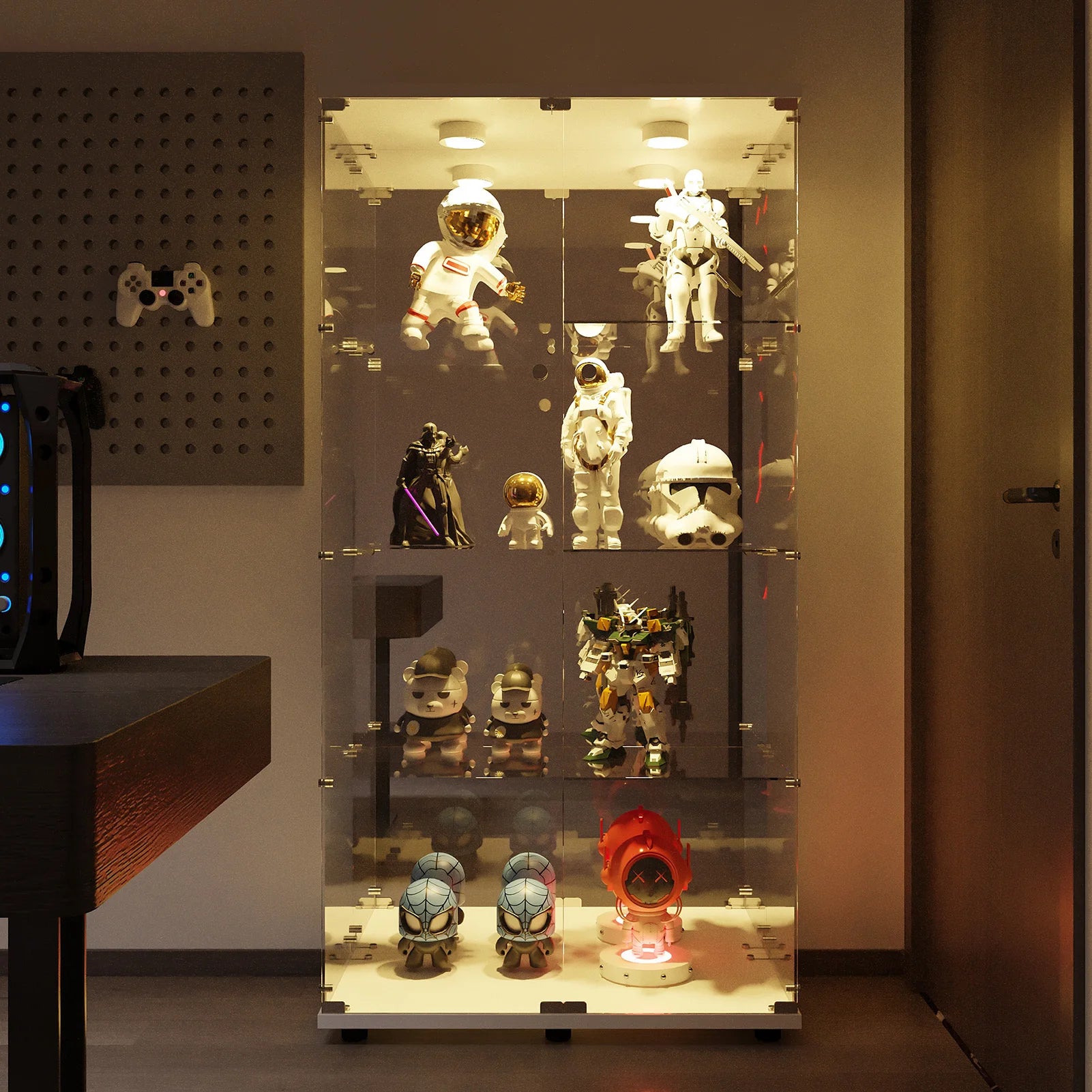 Staande LED Vitrinekast met 4 Niveaus – Moderne Displaykast voor Woonkamer & Slaapkamer