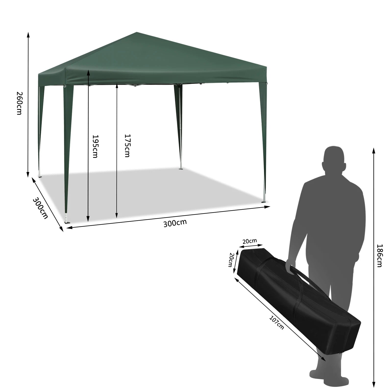 Easy Up Pop-up Partytent 3x3 m Waterdicht – Tuinpaviljoen met UV-Bescherming & Draagtas voor Tuin, Camping en Evenementen