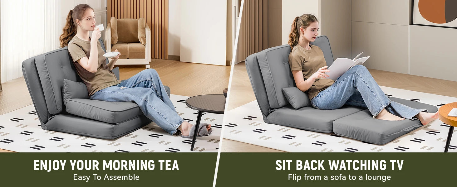 Verstelbare 2-Persoons Slaapbank met 6 Standen – Compacte Multifunctionele Sofa Bed voor Kleine Ruimtes