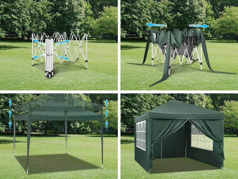 Easy Up Partytent 3x3 m – Opvouwbare Waterdichte Tuintent met UV-bescherming - Pop‑Up Systeem - Inclusief Draagtas