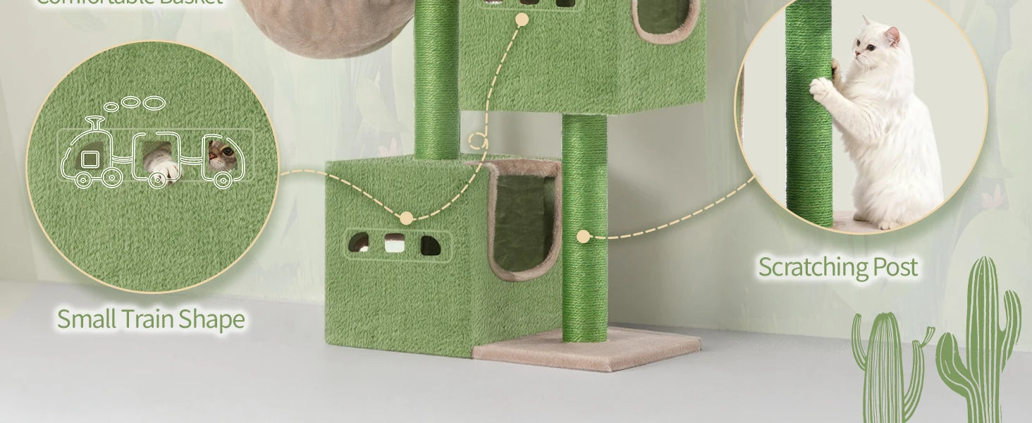 Krabpaal 98 cm – Stabiele Kattenboom met Grote Ligplek, 2 Holletjes, Sisal Krabpalen & Speelballen – Ideaal voor Meerdere Katten