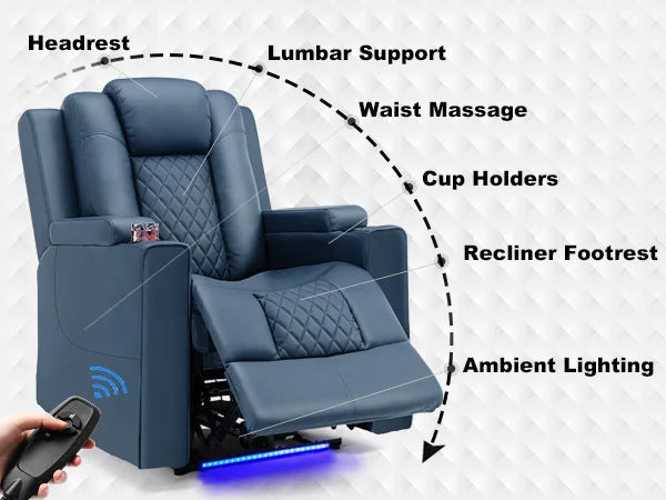 Elektrische Relaxfauteuil met Massage & LED – Verstelbare TV Stoel met Bekerhouders en Opbergvakken – Luxe Home Cinema Fauteuil
