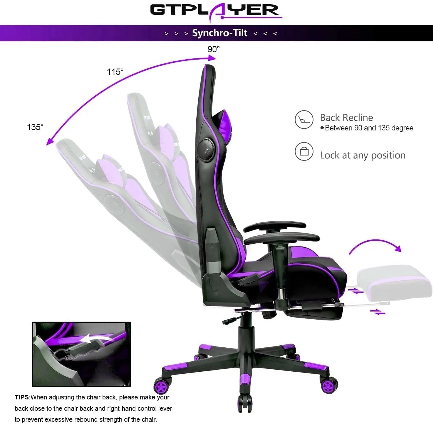Gamingstoel met Bluetooth Speakers – Ergonomische Bureaustoel met Voetensteun en PU Leer (Recline 150°)