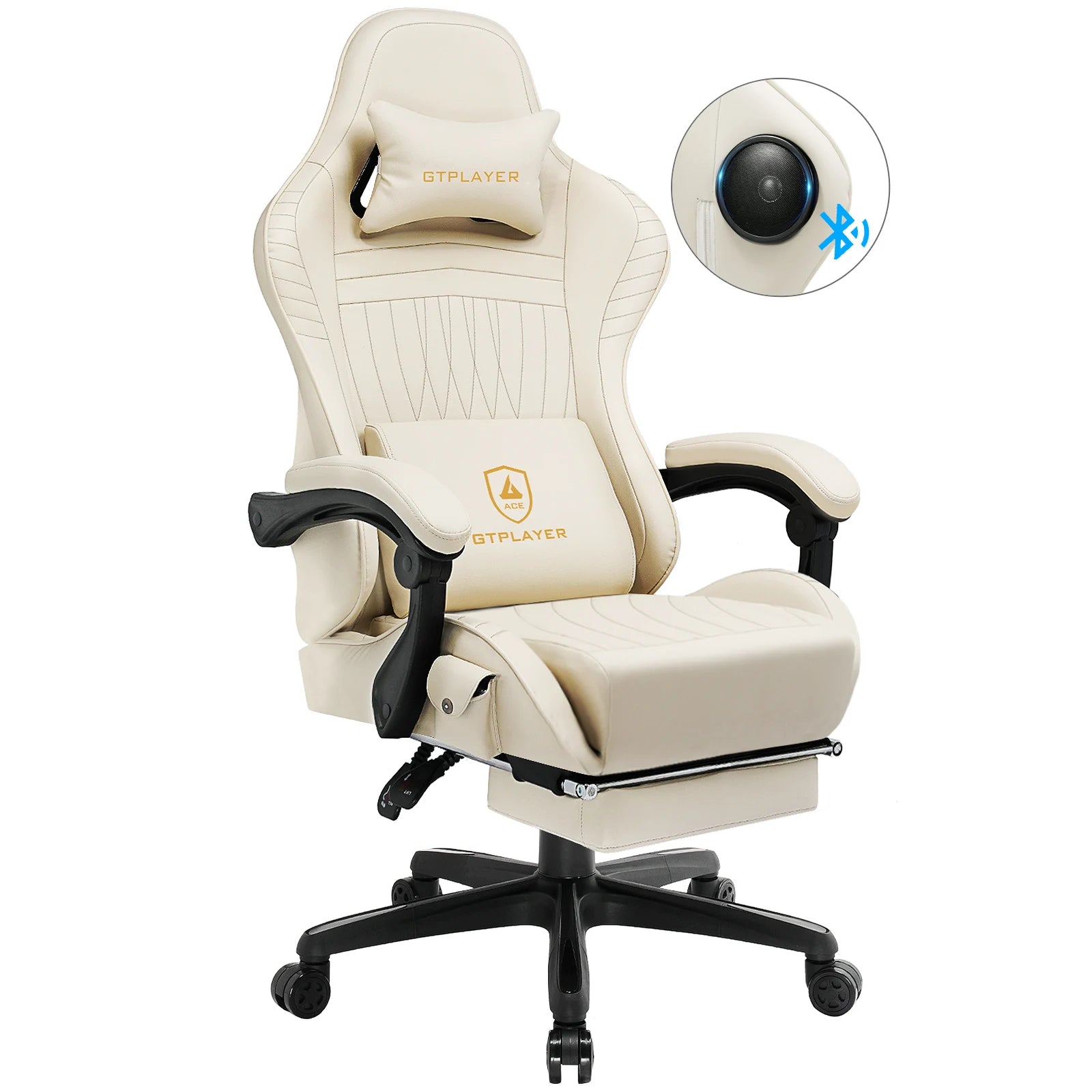 Ergonomische Gaming Stoel met Voetensteun & Luidsprekers – Verstelbare Gamer Chair met 170° Rugleuning, PU Leer & 150kg Draagkracht