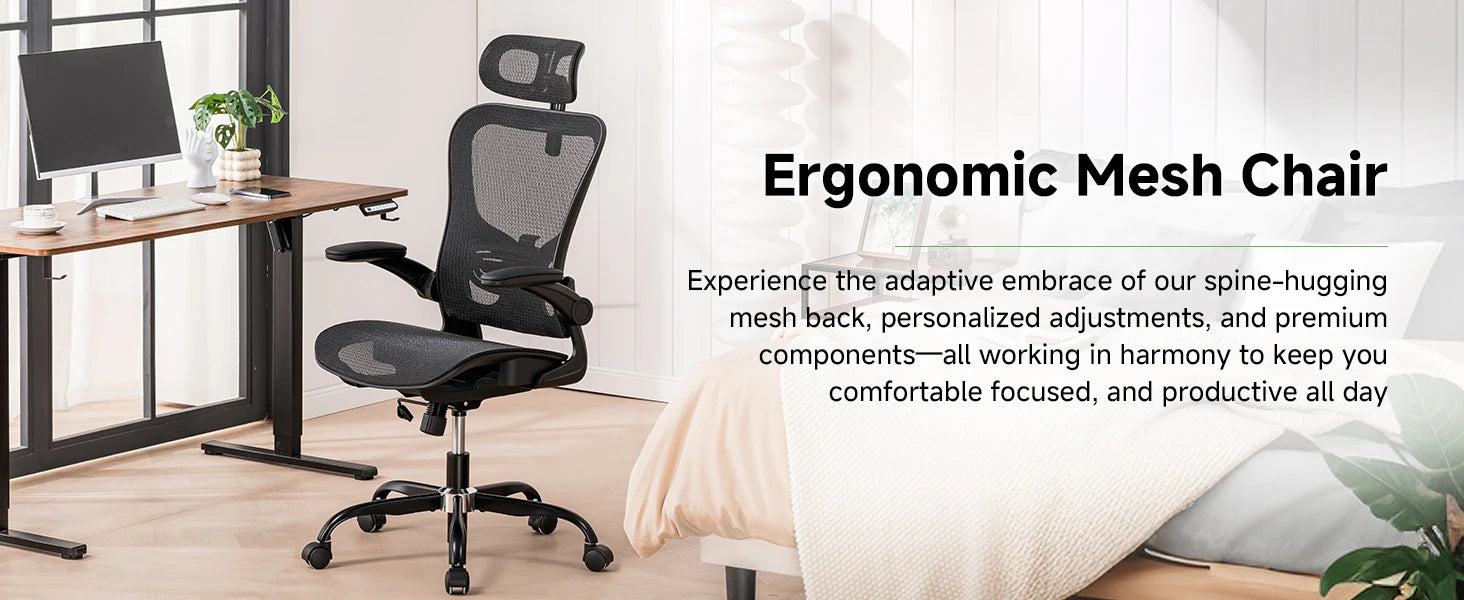Ergonomische Bureaustoel met Hoofdsteun en Lendensteun – Verstelbare Mesh Office Chair – Gaming & Directiestoel met Armleuningen en Wielen