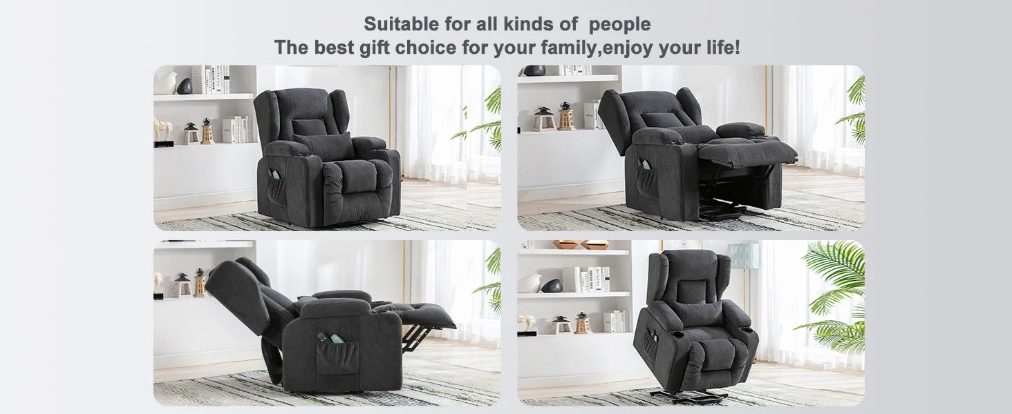 Elektrische Relaxfauteuil met Sta-op-Hulp, Massagefunctie & Stoffen Bekleding – TV‑stoel voor Woonkamer