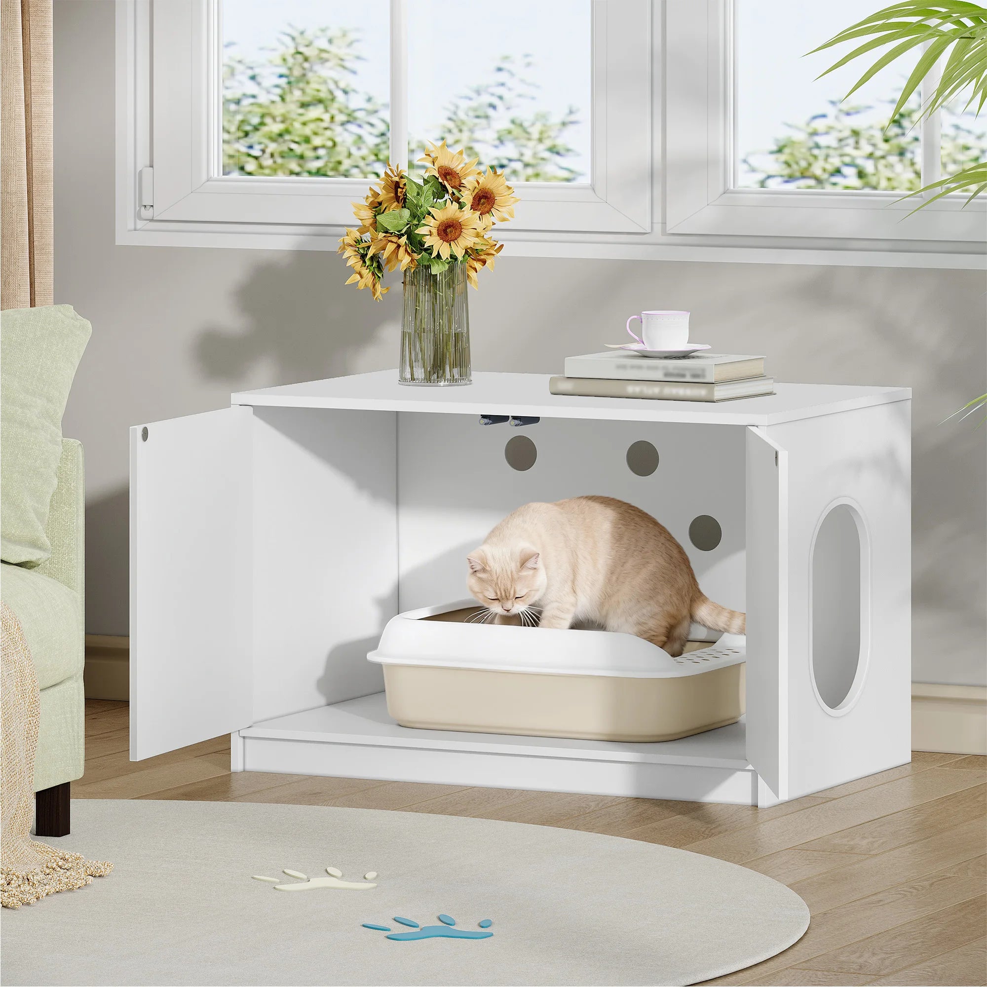 Verborgen kattenbak kast – stijlvol kattentoilet meubel met ventilatie
