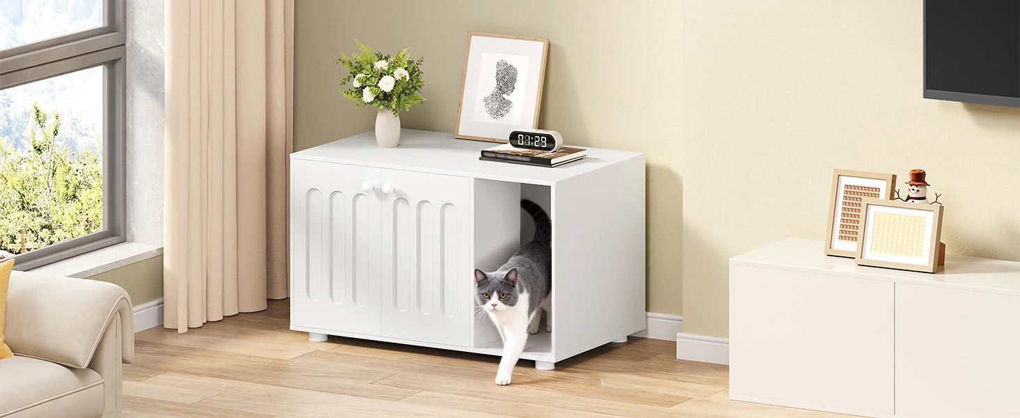 Grote Kattenkast met Deur – Modern Kattenhuis & Opbergmeubel voor Kattenbak