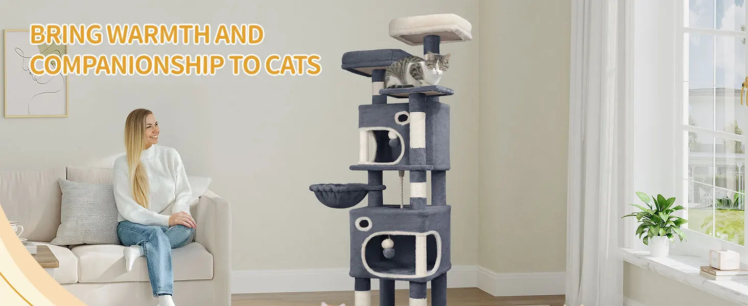 Kattenkrabpaal 159 cm met Meerdere Niveaus – Grote Kattenboom met 2 Huisjes, Platforms, Mand & Sisal Krabpalen voor Binnenkatten
