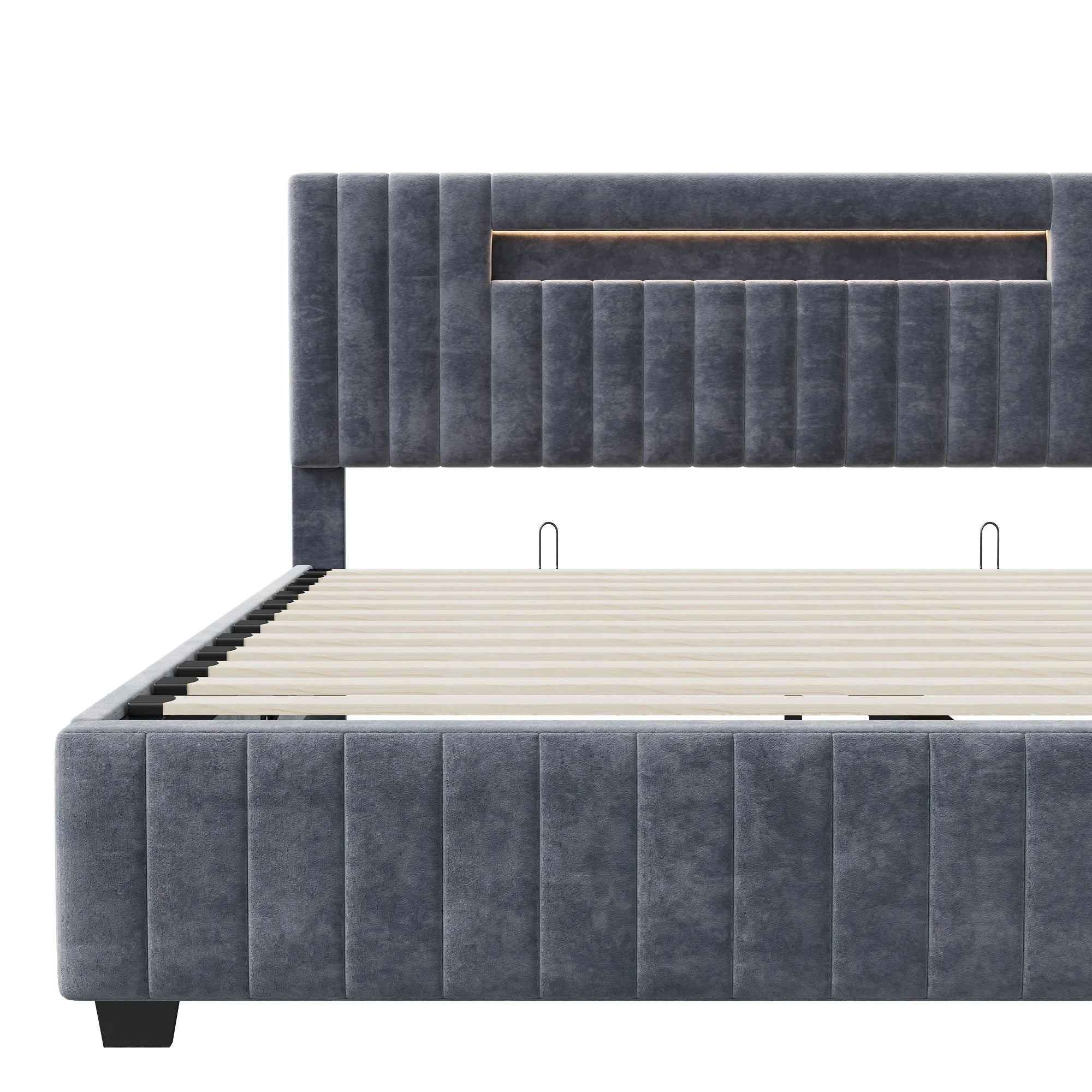 Gestoffeerd bed 140x200 cm met LED‑verlichting en hydraulische opbergruimte – modern en praktisch design