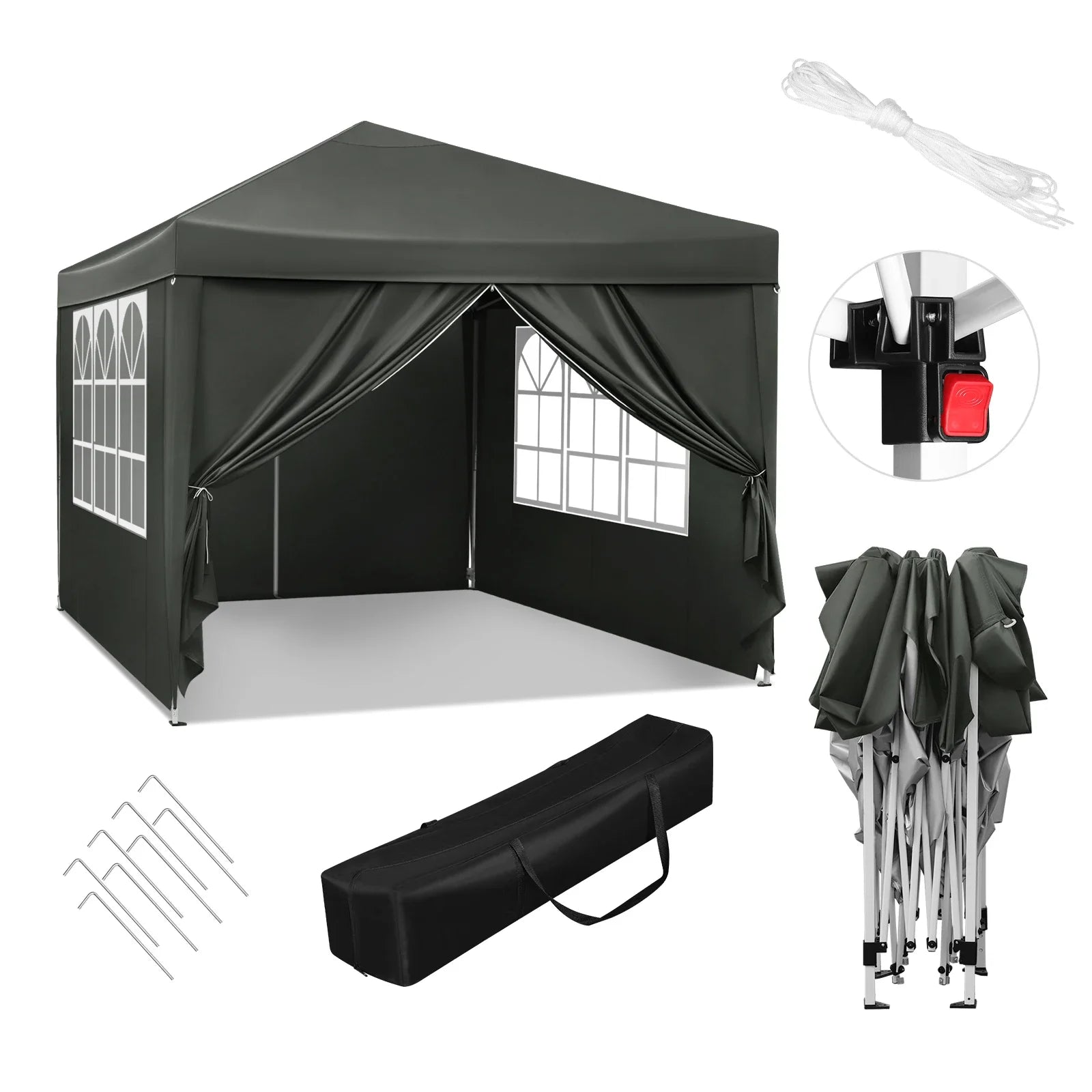 Easy Up Partytent 3x3 m – Opvouwbare Waterdichte Tuintent met UV-bescherming - Pop‑Up Systeem - Inclusief Draagtas
