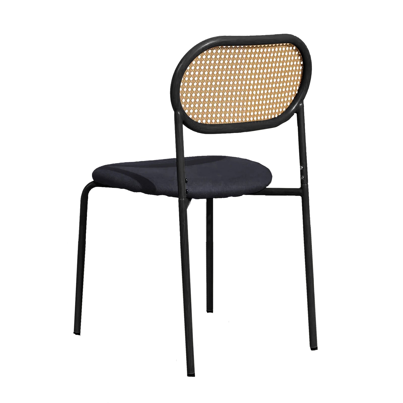 Retro Eetkamerstoelen Set van 2 met Rieten Rugleuning – Comfortabele Gestoffeerde Zitting, Stevig IJzeren Frame, Antislipvoetjes – Voor Keuken, Eetkamer & Terras