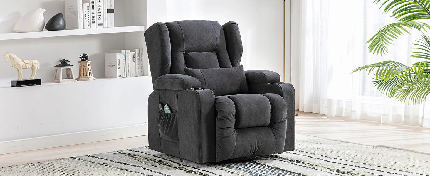 Elektrische Relaxfauteuil met Sta-op-Hulp, Massagefunctie & Stoffen Bekleding – TV‑stoel voor Woonkamer