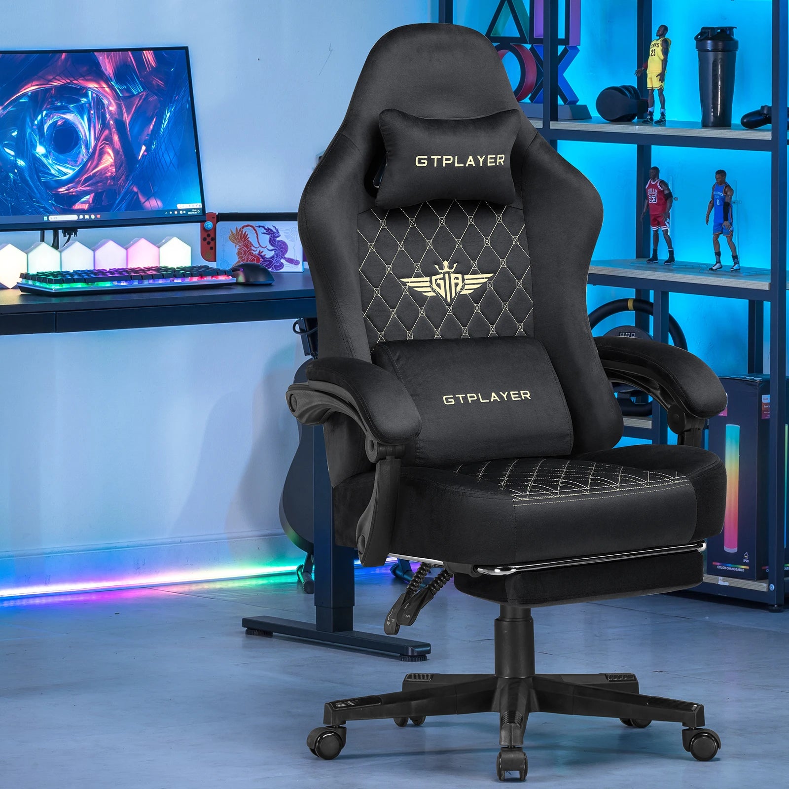 Ergonomische Gaming Stoel met Voetsteun – Stoffen Bureaustoel 360° Draaibaar & Verstelbaar (Comfort PC & Thuiswerk Stoel)