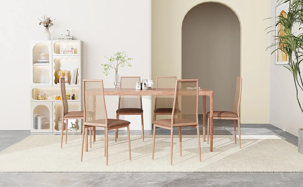 Retro Eetkamerstoelen Set van 2 met Rieten Rugleuning – Comfortabele Gestoffeerde Zitting, Stevig IJzeren Frame, Antislipvoetjes – Voor Keuken, Eetkamer & Terras