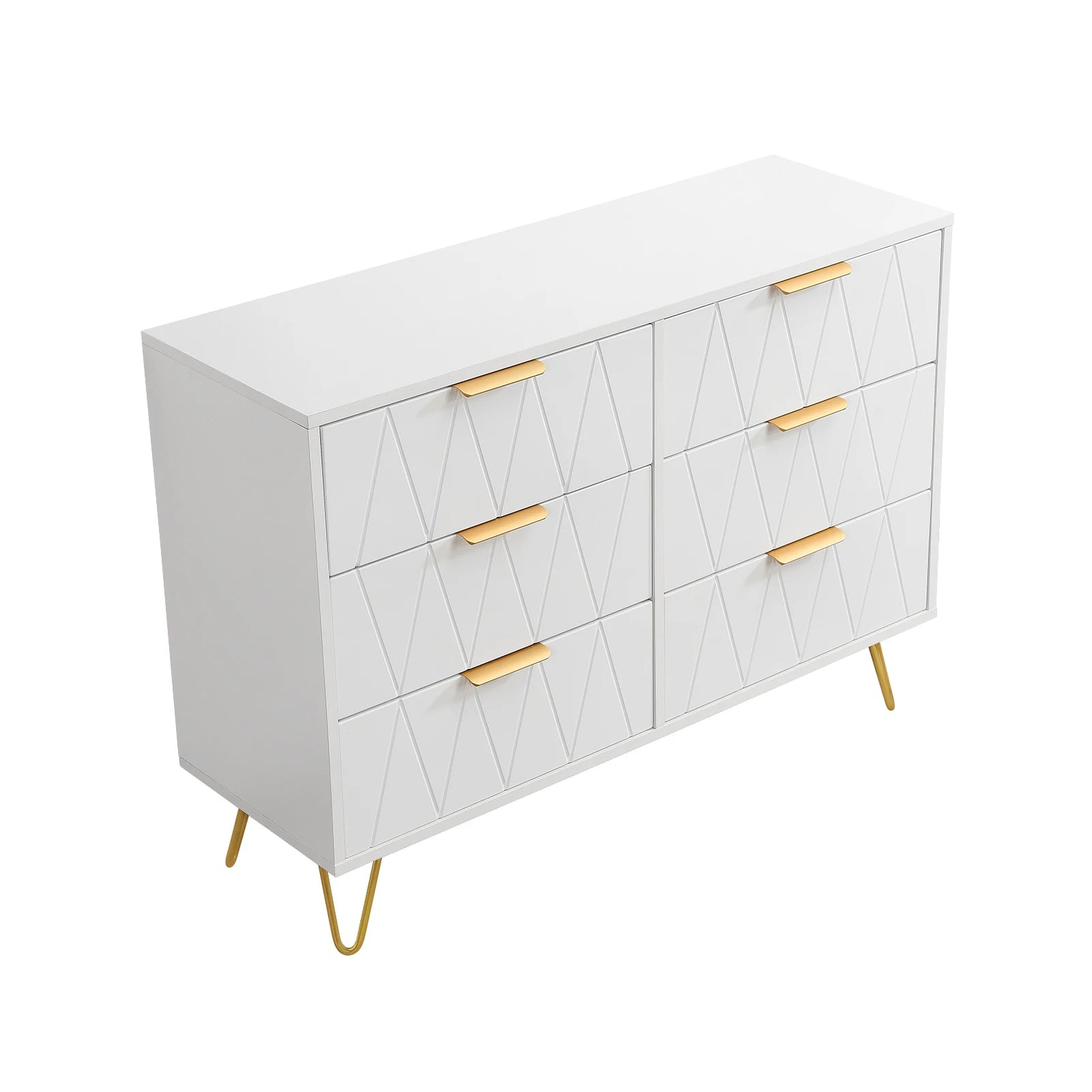 Ladekast 6 Laden – Moderne Dressoir Kast MDF met Gouden Handgrepen en Metalen Poten – Opbergkast voor Woonkamer en Slaapkamer