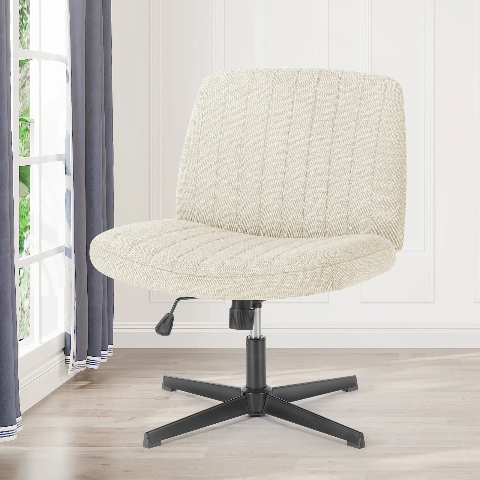 Brede verstelbare armloze draaistoel voor kantoor, woonkamer, gaming & bureau – comfortabele stof – 360° swivel