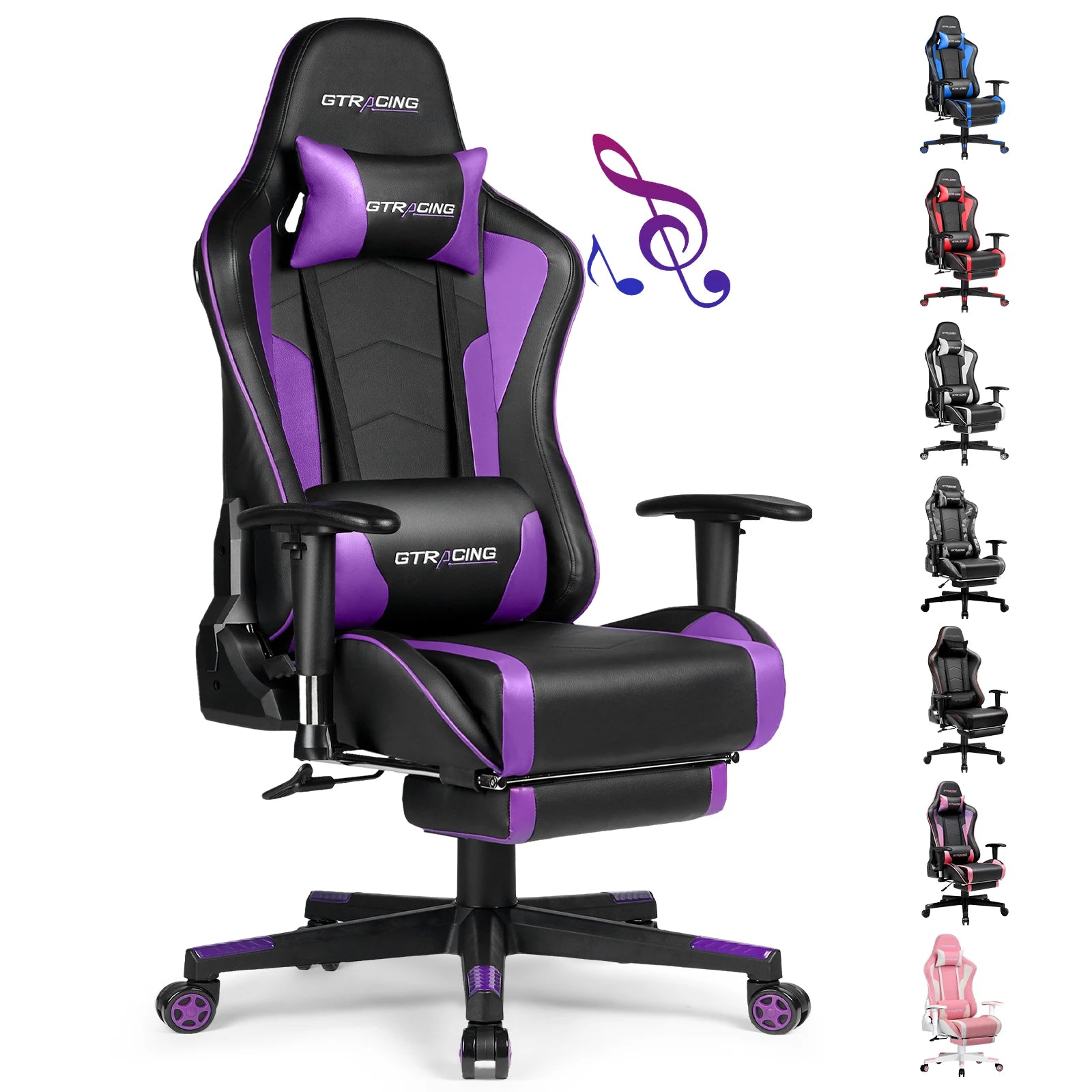 Gamingstoel met Bluetooth Speakers – Ergonomische Bureaustoel met Voetensteun en PU Leer (Recline 150°)