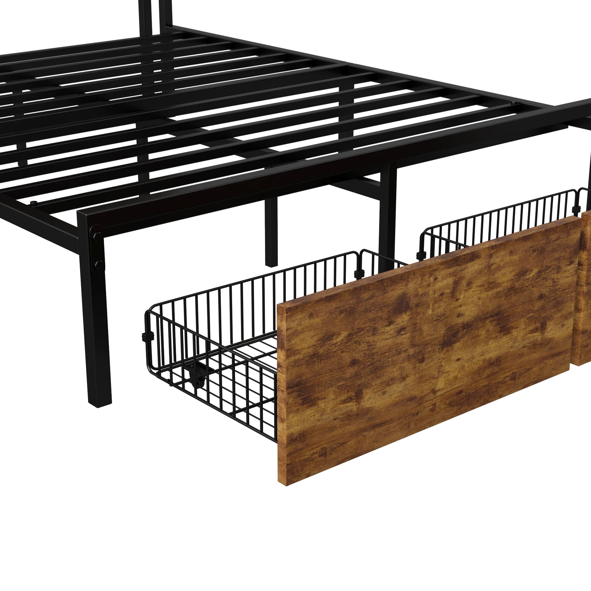 Bedframe 140–180x200 cm Zwart met LED‑verlichting en USB‑poorten – Gestoffeerd Opbergbed