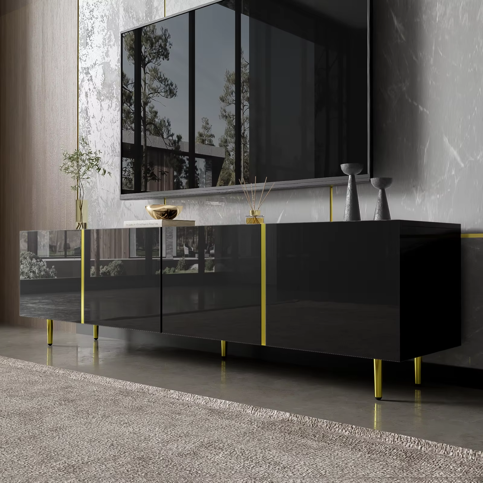 Whoopr TV-Garderobe Zwart Hoogglans Modern Meubel 4 Deuren