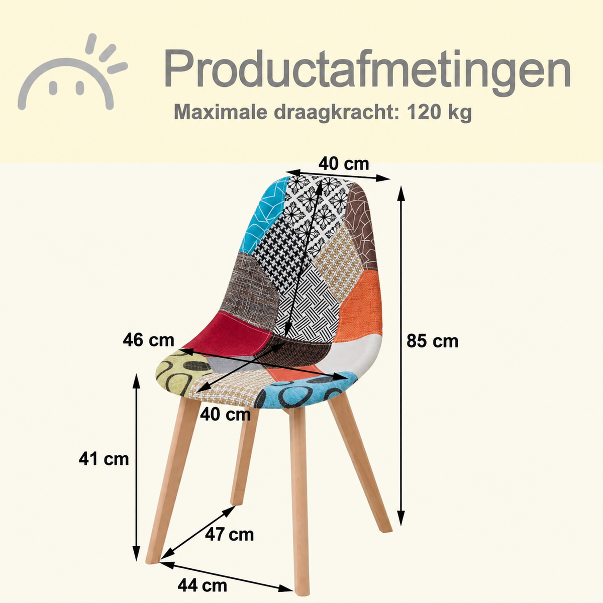Set van 4 Nordic Patchwork Eetkamerstoelen – Moderne Comfortabele Stoelen voor Keuken en Woonkamer