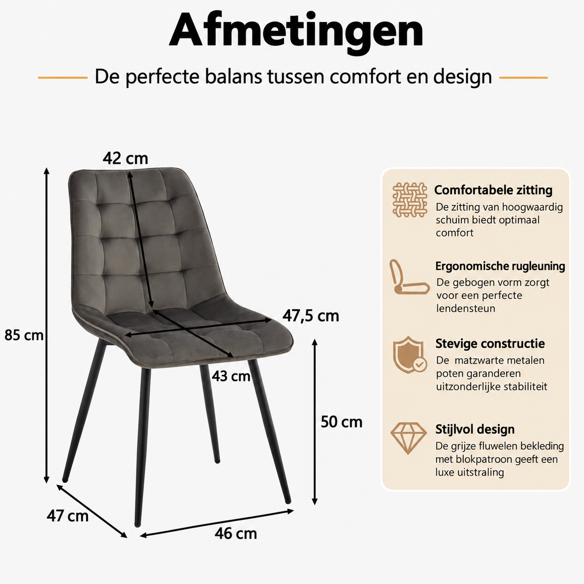 Fluwelen Eetkamerstoelen Set van 4 – Luxe Velvet Stoelen met Metalen Poten voor Woonkamer, Keuken en Slaapkamer – Moderne Comfortabele Stoelen