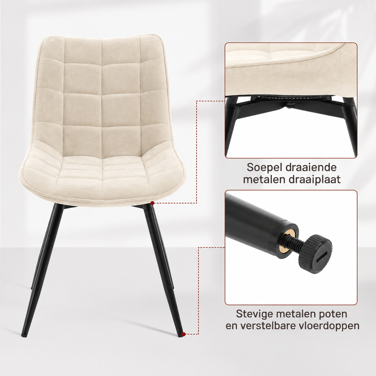 4-delige Set Draaibare Eetkamerstoelen Zwart Fluweel – 360° Velvet Stoelen met Metalen Poten – Moderne Luxe Eetkamerstoelen