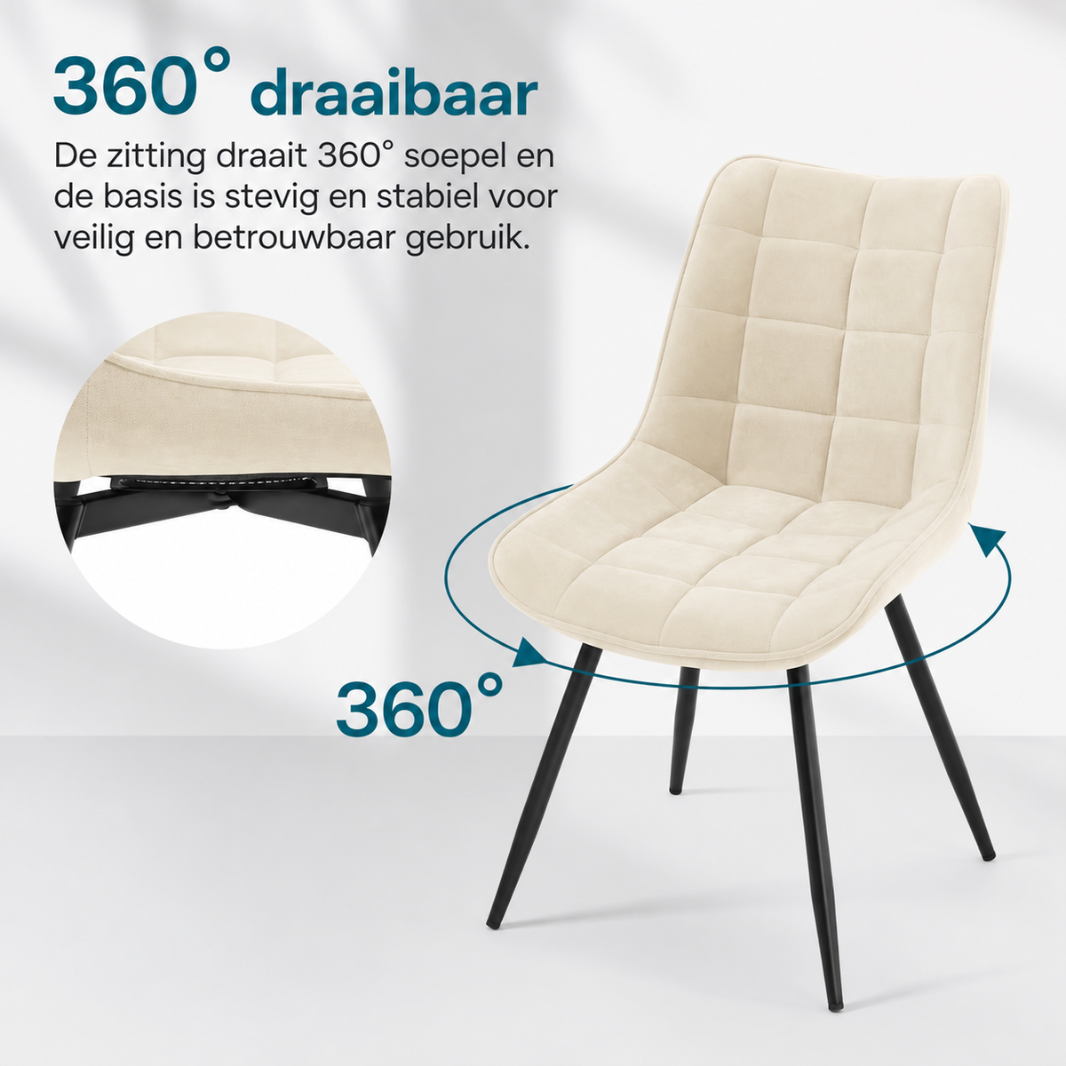 4-delige Set Draaibare Eetkamerstoelen Zwart Fluweel – 360° Velvet Stoelen met Metalen Poten – Moderne Luxe Eetkamerstoelen