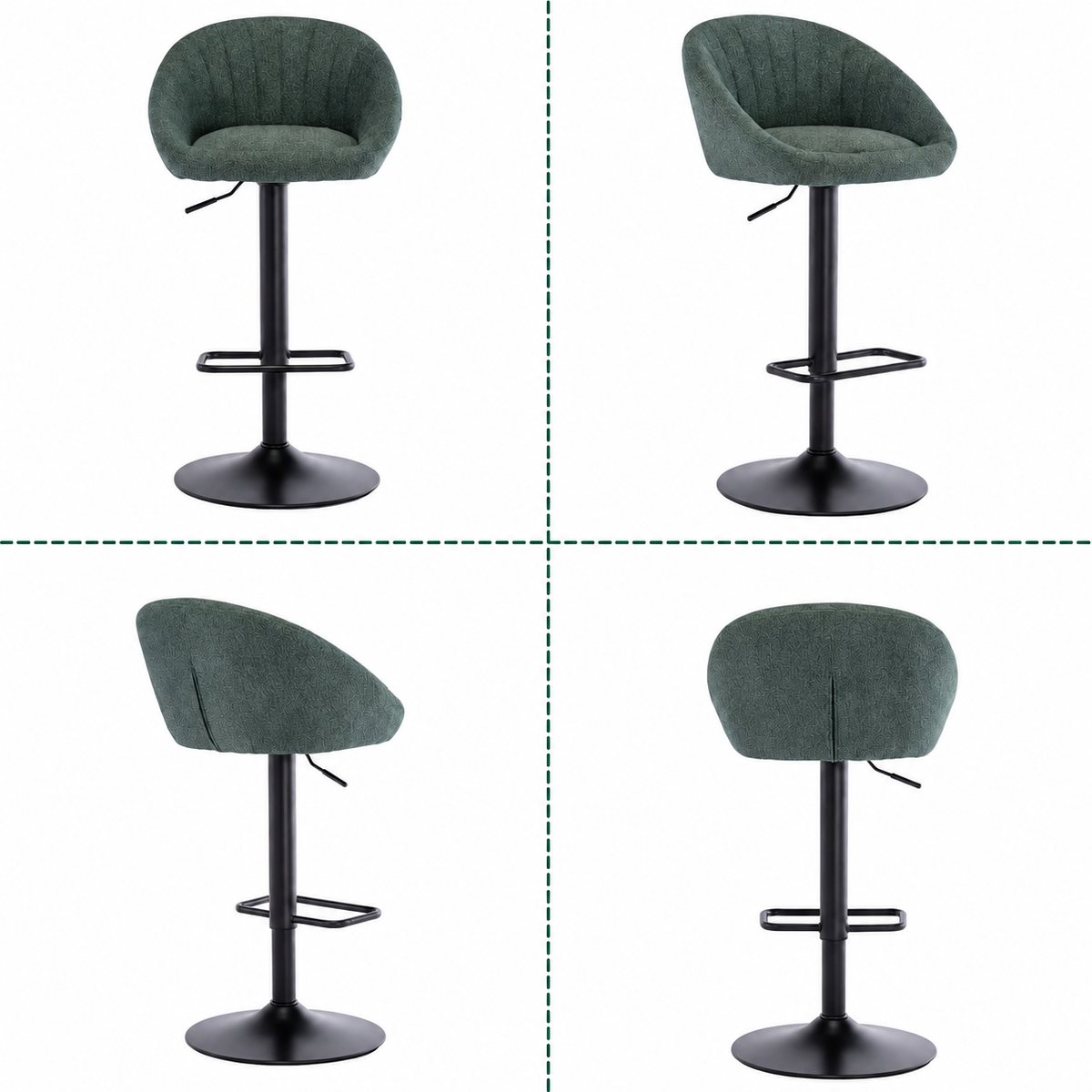 Set van 2 Barstoelen – Draaibare Barkrukken met Rugleuning, Verstelbare Hoogte & Voetensteun – Groen