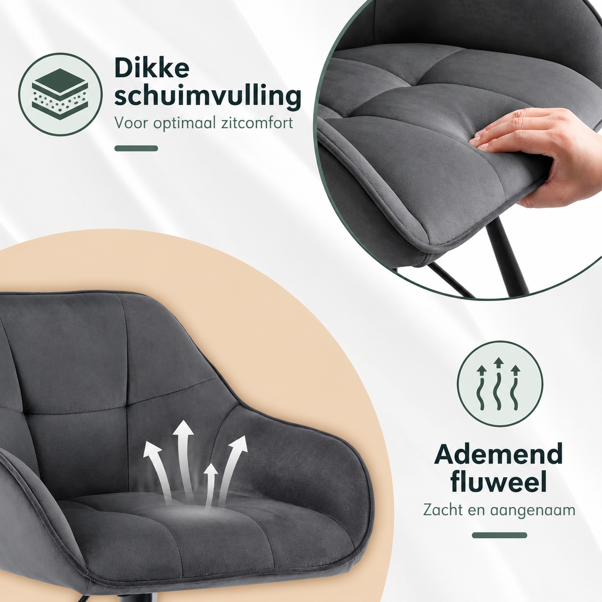 Set van 4 Draaibare Velvet Barstoelen – Zwarte Barkrukken met Rugleuning, Armleuningen & Voetensteun – 360° Draaibaar – Zithoogte 72 cm