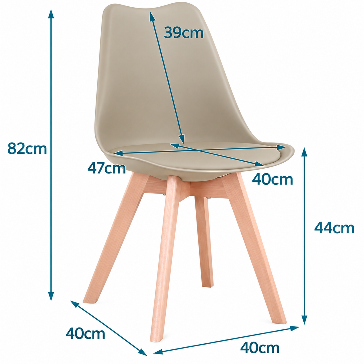 Set van 6 Eetkamerstoelen – Stoelen met Rugleuning & Beukenhouten Poten – Scandinavisch Design – Khaki