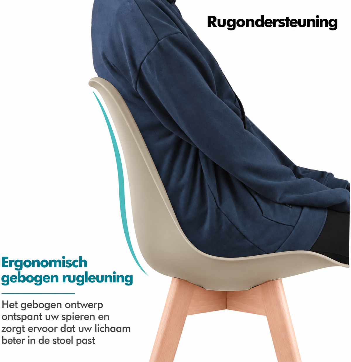 Set van 6 Eetkamerstoelen – Stoelen met Rugleuning & Beukenhouten Poten – Scandinavisch Design – Khaki