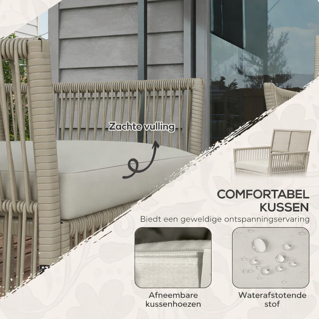 4‑delige rotan tuinmeubelset met kussens – Buitenlounge set tuinmeubelen