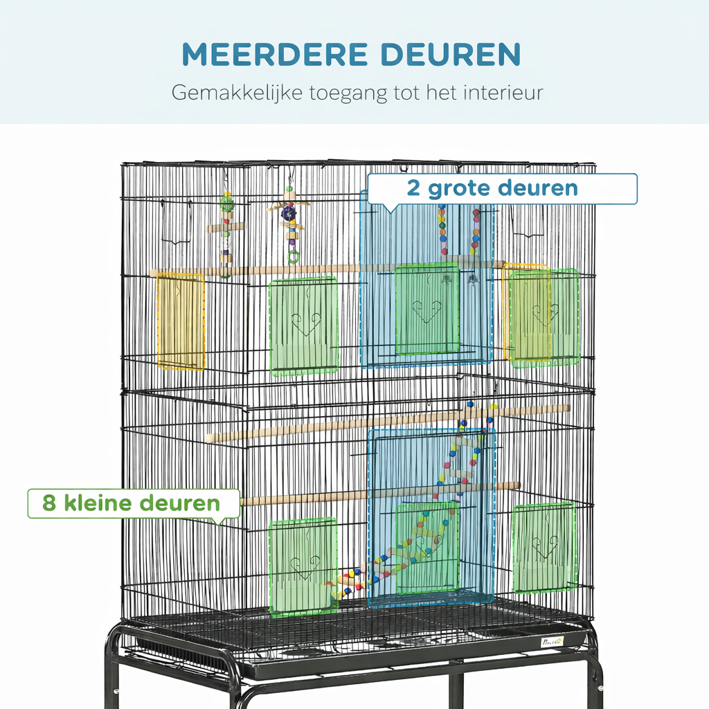 Grote Metalen Vogelkooi met Standaard en Wieltjes – Ruime Vogelkooi voor Parkieten en Kleine Vogels 133 cm