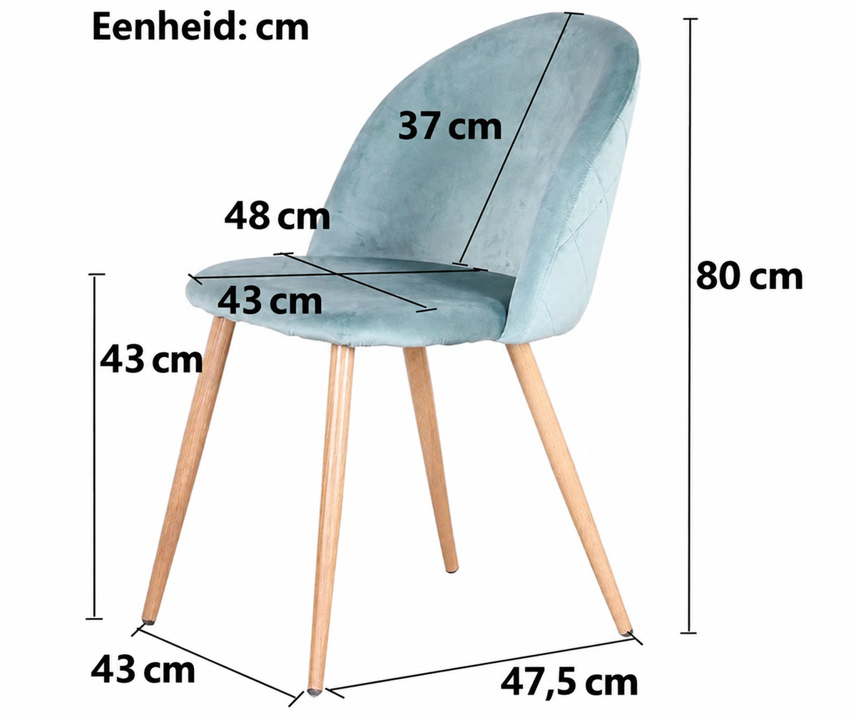 Set van 4 Velvet Eetkamerstoelen – Fluwelen Stoelen met Rugleuning & Houtlook Metalen Poten – Scandinavisch Design