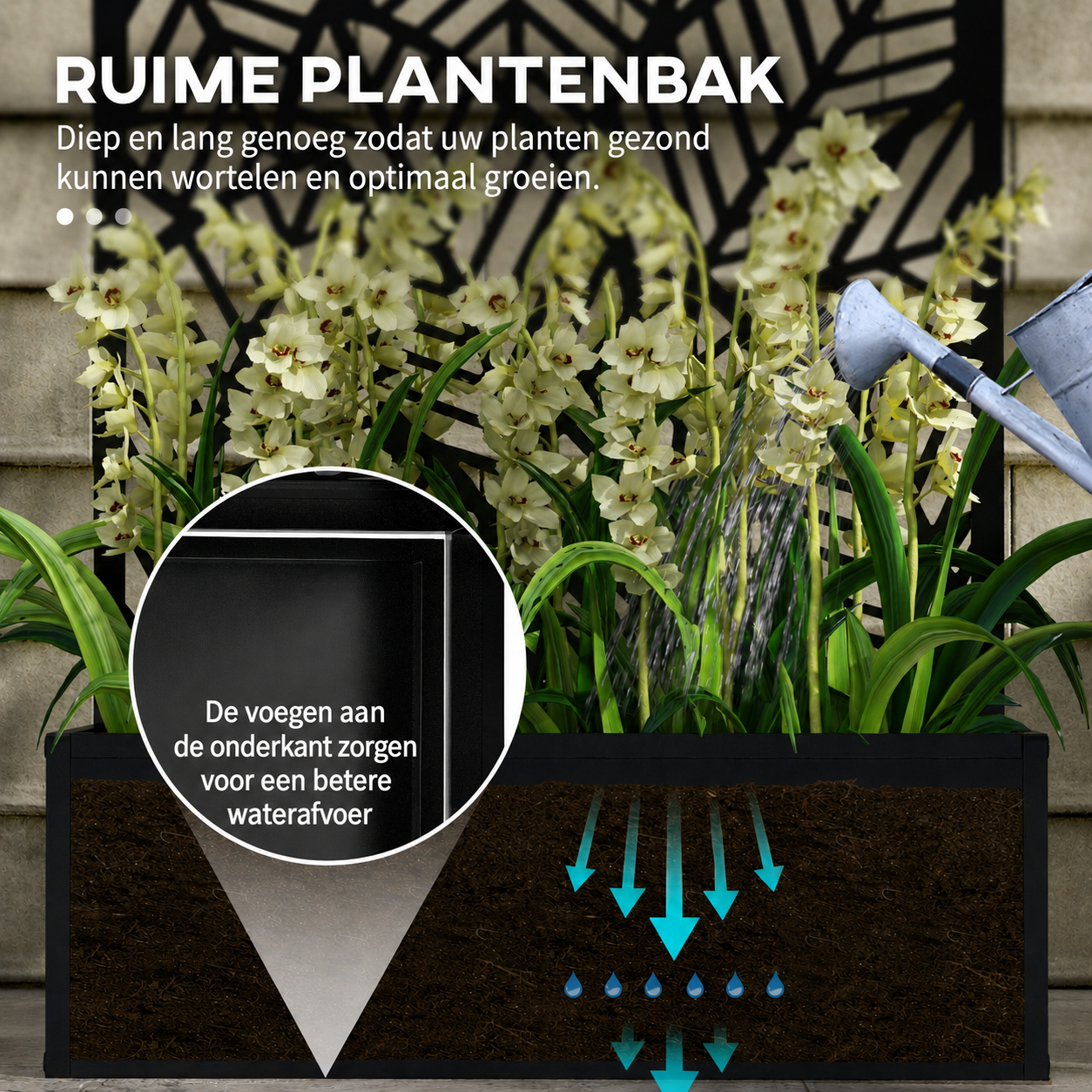 Metalen Plantenbak met Trellis en Privacy Scherm – Verhoogde Bloembak voor Tuin en Balkon 113 cm