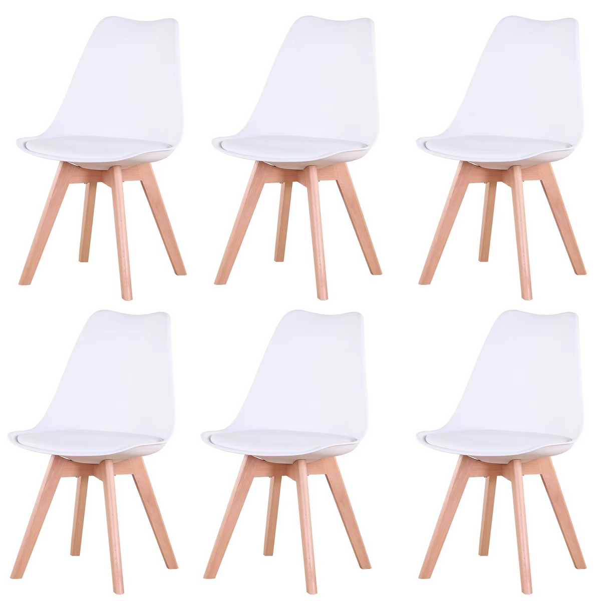 Set van 6 Eetkamerstoelen – Stoelen met Rugleuning & Beukenhouten Poten – Scandinavisch Design – Khaki