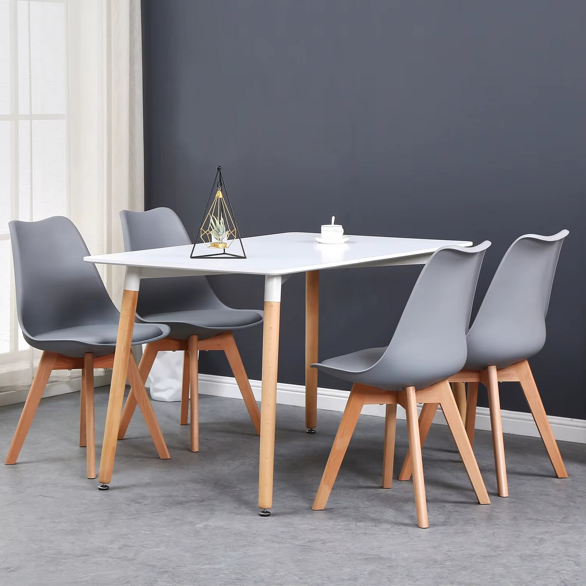Set van 6 Eetkamerstoelen – Stoelen met Rugleuning & Beukenhouten Poten – Scandinavisch Design – Khaki