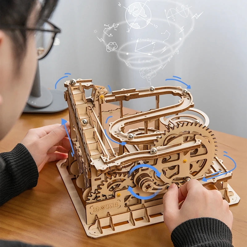 Houten Knikkerbaan Bouwset met Watermolen – DIY Houten Model voor Kinderen en Volwassenen – Creatieve Educatieve Speelset