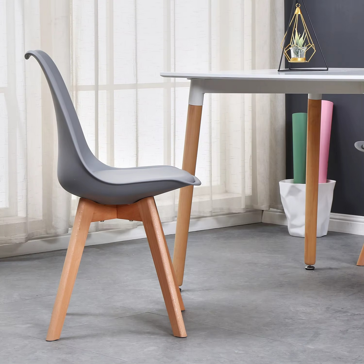 Set van 6 Eetkamerstoelen – Stoelen met Rugleuning & Beukenhouten Poten – Scandinavisch Design – Khaki