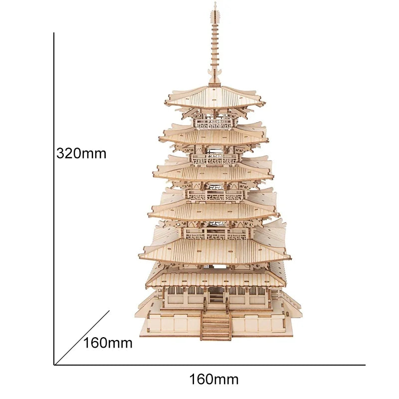 3D Houten Pagode Bouwset 275-delig – Creatief Bouwspeelgoed voor Kinderen en Volwassenen – DIY Puzzel en Decoratie
