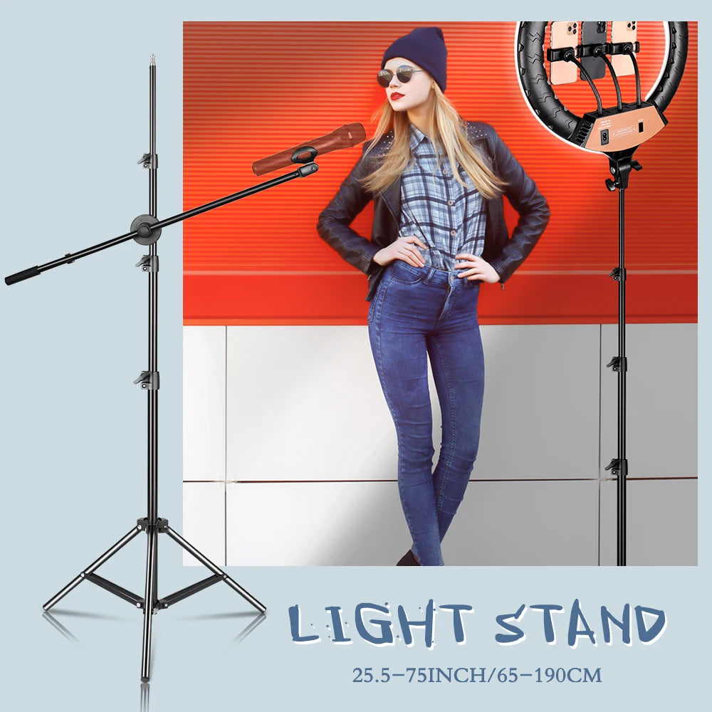 Draagbaar Selfie Lichtstatief 37–200 cm – Verstelbaar Tripod voor Smartphone, Camera en LED Ringlicht