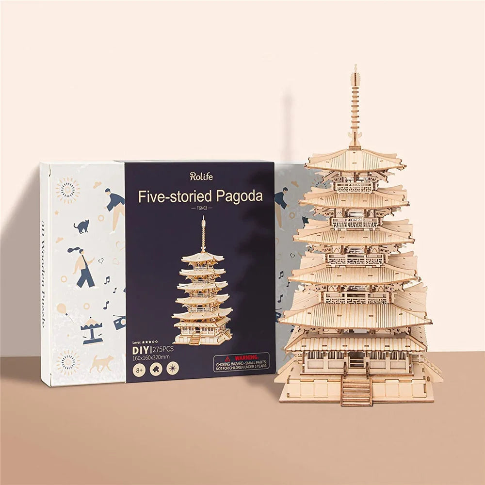 3D Houten Pagode Bouwset 275-delig – Creatief Bouwspeelgoed voor Kinderen en Volwassenen – DIY Puzzel en Decoratie