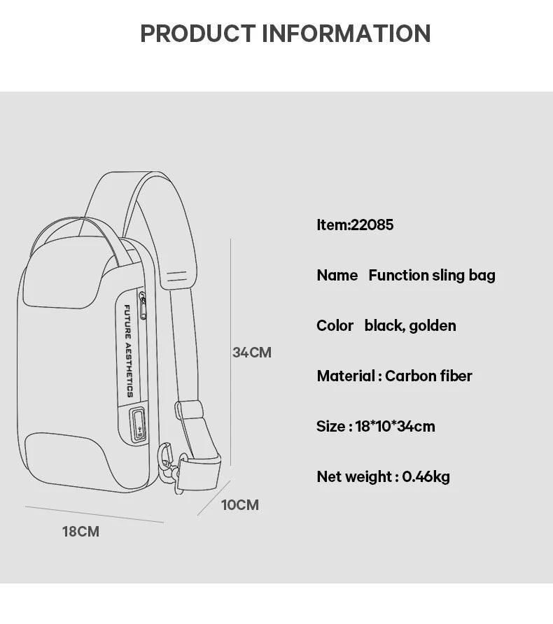 Waterdichte Multifunctionele Heren Crossbody Tas met USB‑Oplaadpoort – Anti‑Diefstal Sling Schoudertas