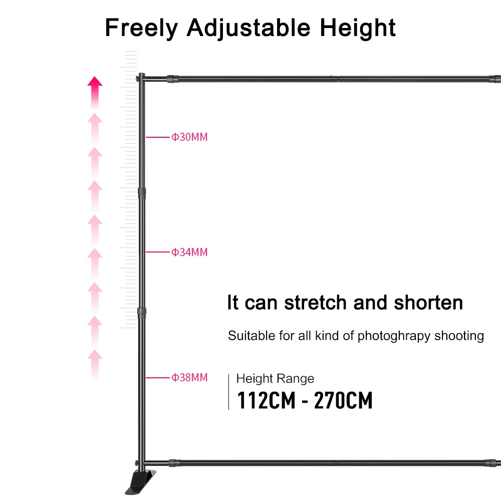 Dubbele Crossbar Fotografie Achtergrondstandaard – Verstelbaar 3x2,4m Backdrop Frame voor Studio, Video en Greenscreen